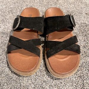 Born Black Suede Cross-Strap Slide Sandals with Buckle